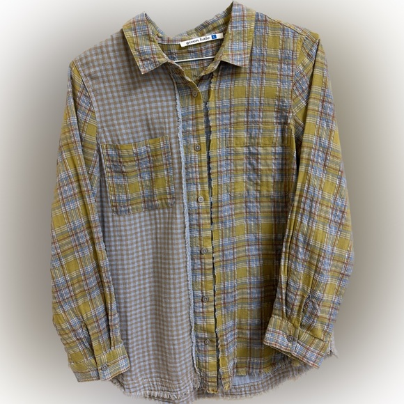 Given Kale Tops - Given Kale Women's Mixed-Plaid Long-Sleeved Boyfriend Shirt